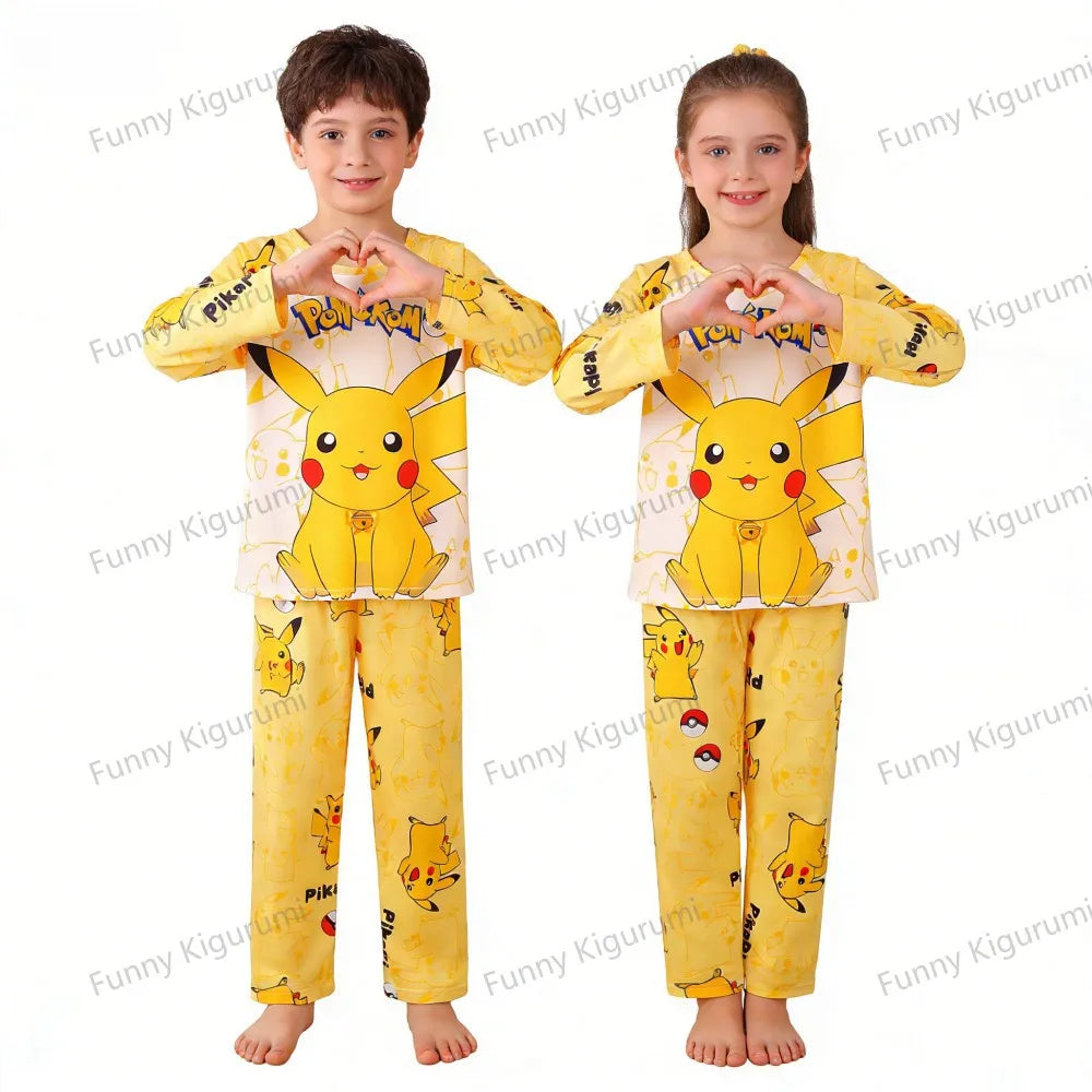 Pijamas de dibujos animados para niños de 3 a 5, 7, 9, 11 y 13 años, conjuntos de ropa para el hogar para niños, pijamas de Pikachu de manga larga para niñas, ropa de descanso para adolescentes