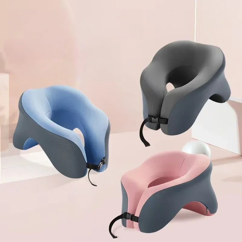 Almohada de viaje portátil en forma de U, almohadas para dormir de espuma viscoelástica, almohada para siesta en la oficina, cojín para el cuello de avión y coche, soporte ergonómico para la cabeza
