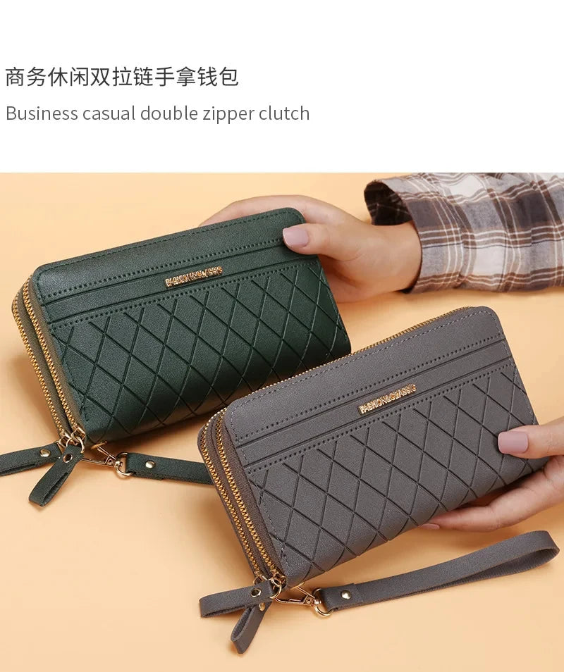 Cartera larga para mujer, monederos con borlas, tarjetero, billeteras con doble cremallera, bolso de mano de cuero Pu, bolso de lujo para dinero y teléfono