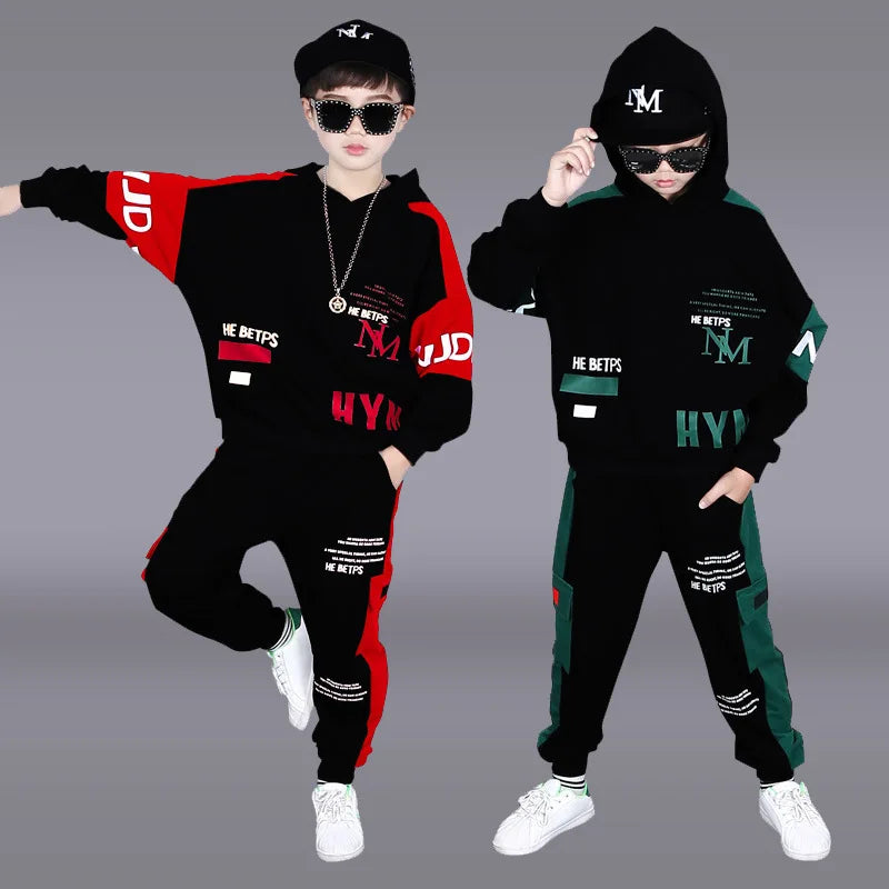 Conjunto Deportivo para Niños Primavera-Invierno 2026, Sudadera con Capucha y Letras + Pantalones con Cordón, Tallas 8, 10, 11, 12 Años
