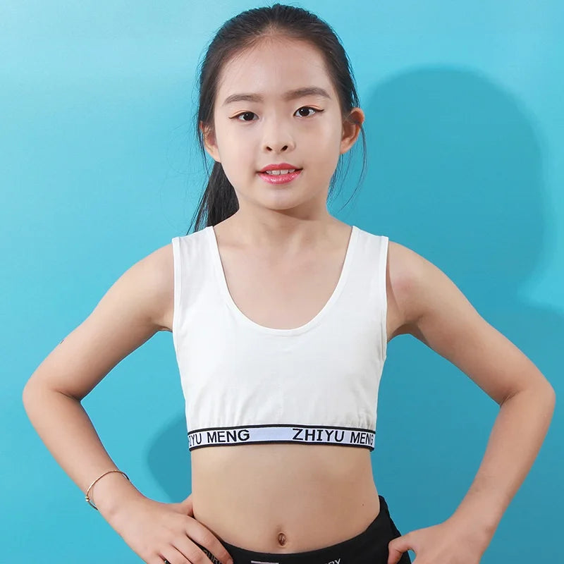 Sujetador de entrenamiento de algodón para chica adolescente de 8 a 18 años, chaleco para adolescentes, camisetas sin mangas inalámbricas para niños, KF020