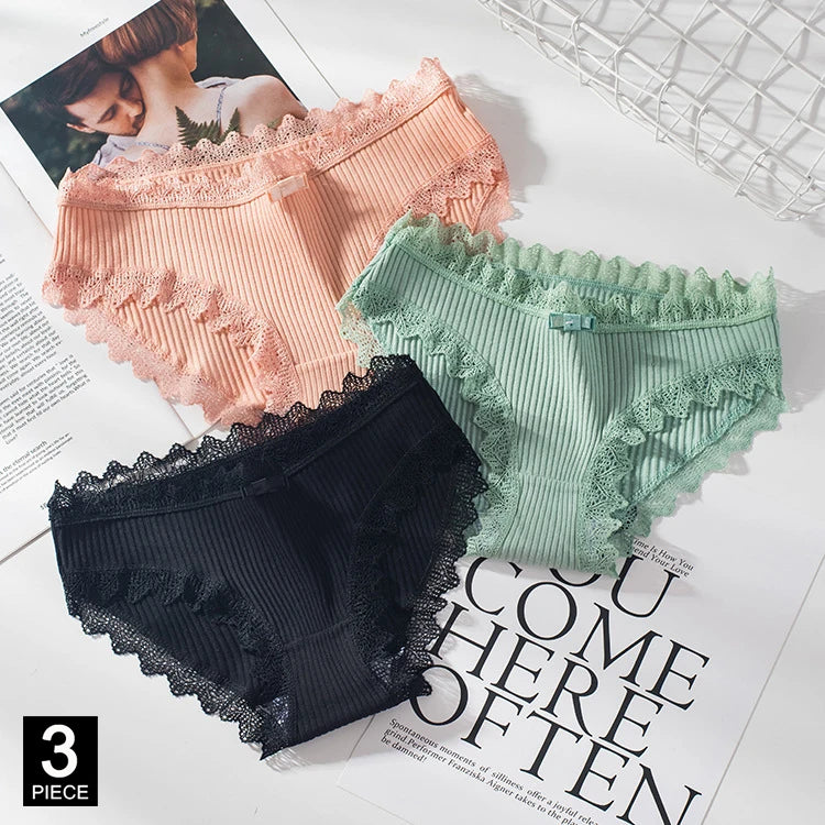 Pack de 3 Bragas de Algodón y Encaje para Mujer