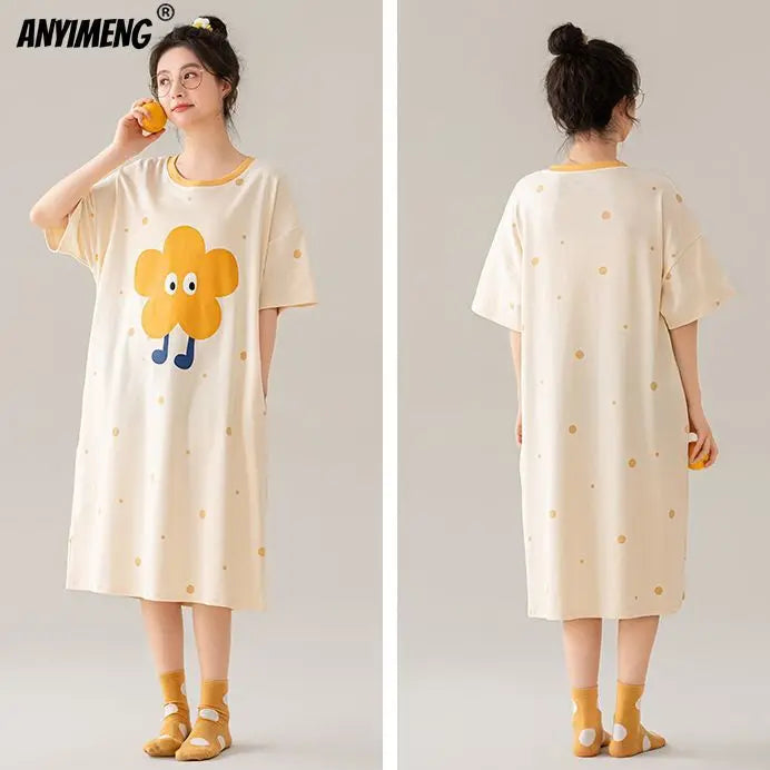 100% ALGODÓN! Camisón de verano para mujer de talla grande M-4XL, nuevo camisón antibacteriano HQ, camisón de manga corta, vestido informal