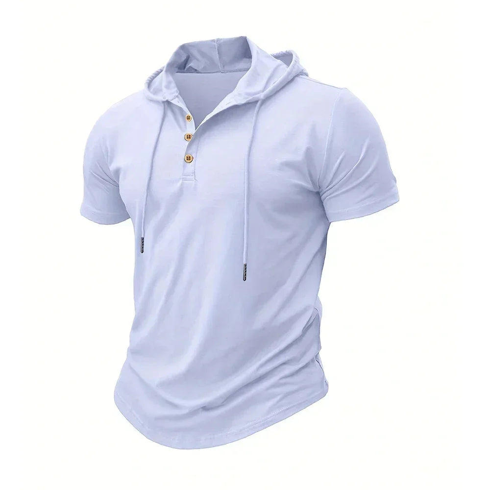 Camiseta ajustada de verano para hombre, camisetas de manga corta con capucha para Fitness, Sudadera con capucha ligera para hombre, camisetas deportivas transpirables para Fitness