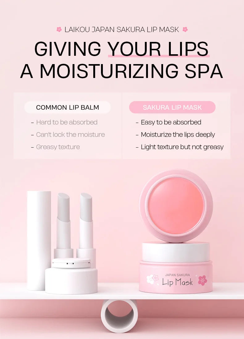 LAIKOU-mascarilla de suero labial de flor de cerezo, reparación de exfoliación de grietas secas, Reduce las líneas finas de los labios, esencia hidratante, cuidado de belleza Sakura, 8g