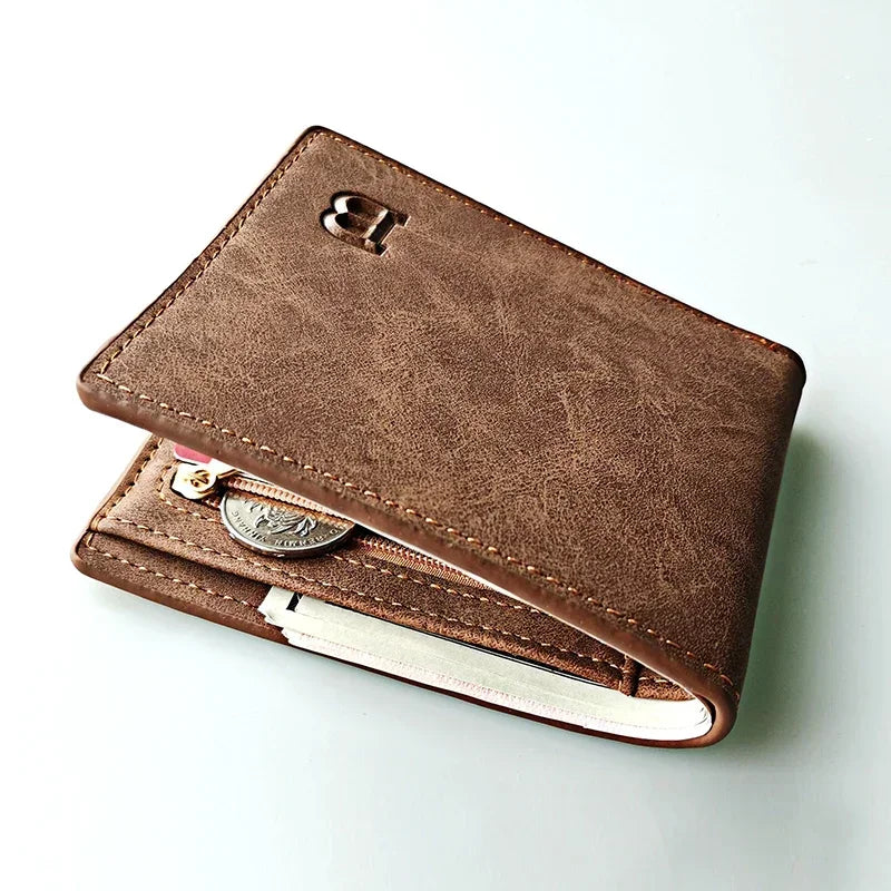 Cartera de cuero PU suave con cremallera para hombre, tarjetero corto minimalista, tarjetero de negocios