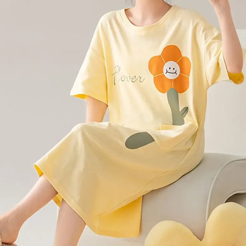 100% ALGODÓN! Camisón de verano para mujer de talla grande M-4XL, nuevo camisón antibacteriano HQ, camisón de manga corta, vestido informal
