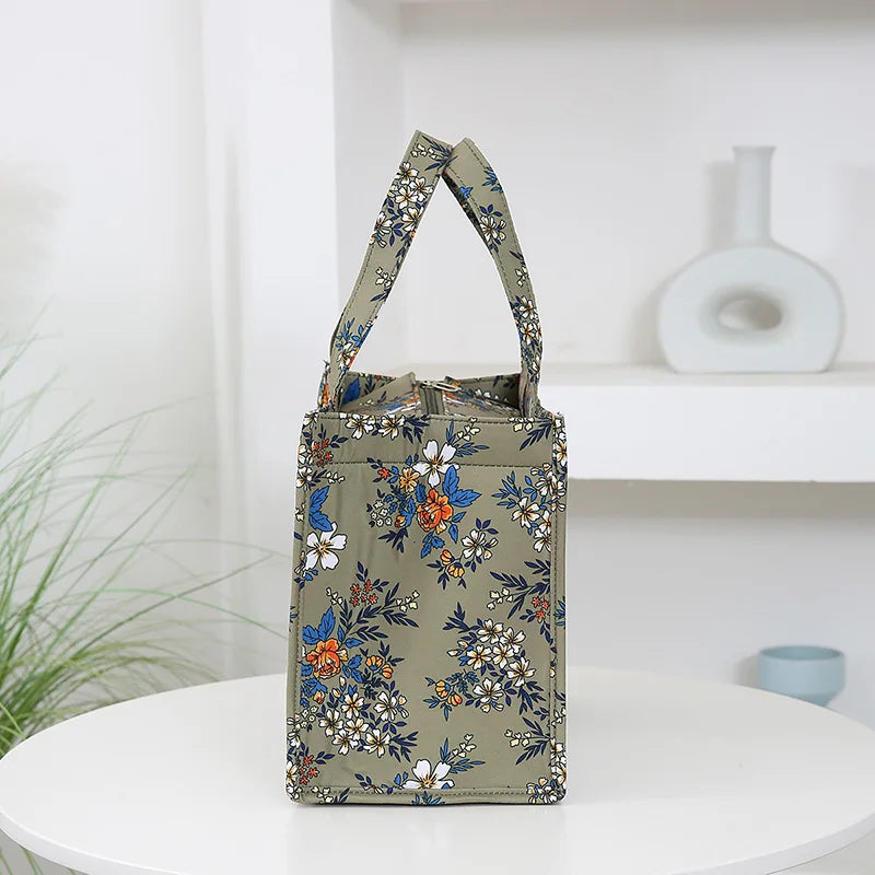 Bolso de mano grueso de gran capacidad con estampado de nailon de nuevo estilo, bolsa de almacenamiento para fiambrera semicerrada con cremallera portátil de trabajo, bolsa bento