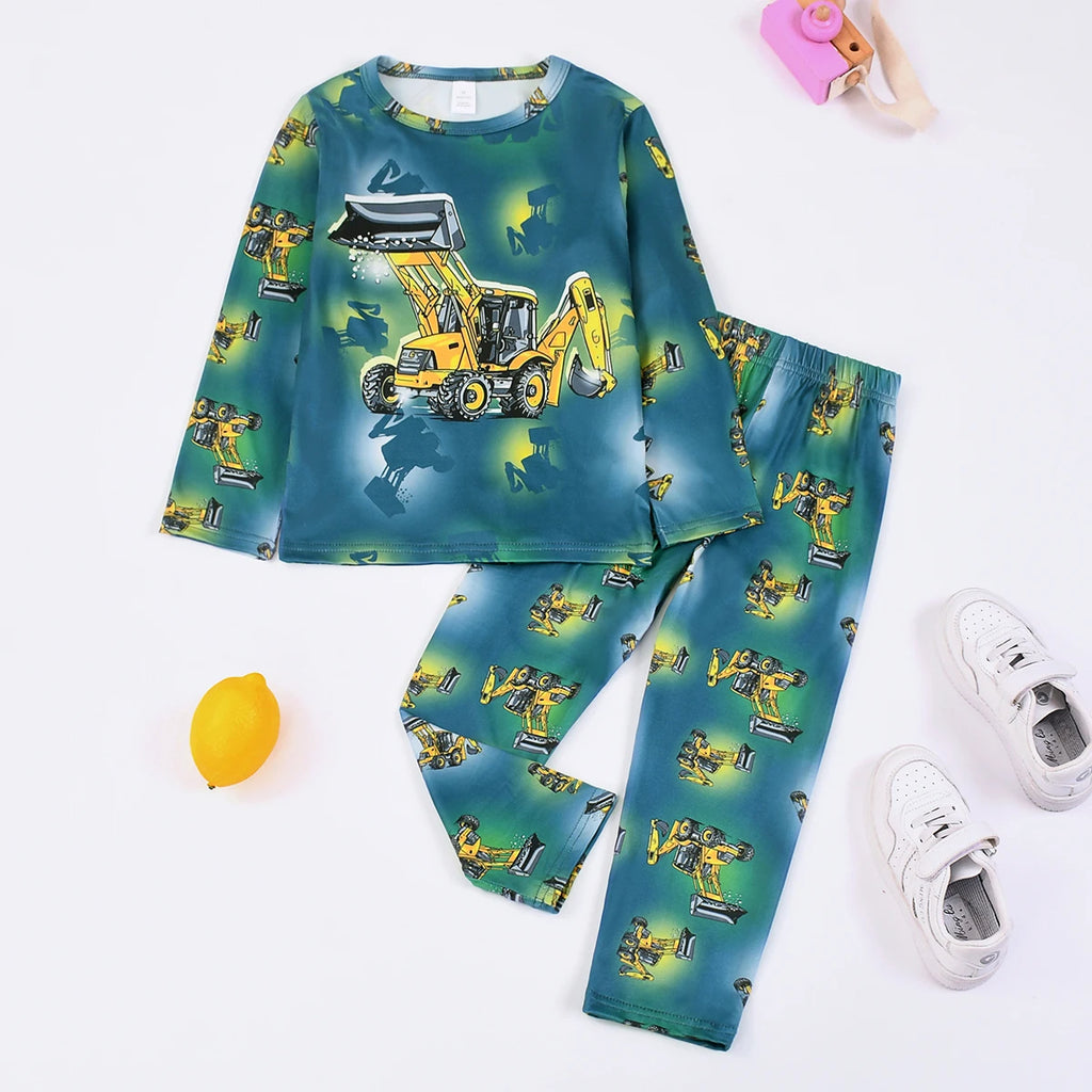 Conjunto de Pijama con Estampado Digital de Dinosaurios para Niños, Ideal para Decoración del Hogar, Apto para Niños de 2 a 9 Años en Primavera y Otoño
