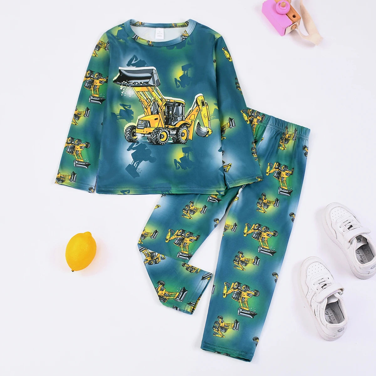 Conjunto de Pijama con Estampado Digital de Dinosaurios para Niños, Ideal para Decoración del Hogar, Apto para Niños de 2 a 9 Años en Primavera y Otoño