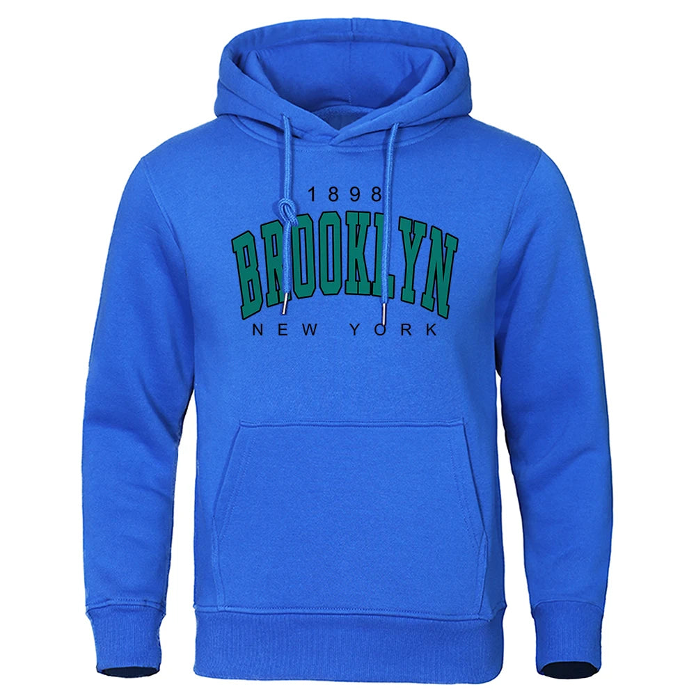 1898 Sudadera con capucha estampada de Brooklyn New York para hombre, ropa creativa con cuello redondo, sudadera de gran tamaño a la moda, Sudadera con capucha de cuello redondo a la moda para hombre