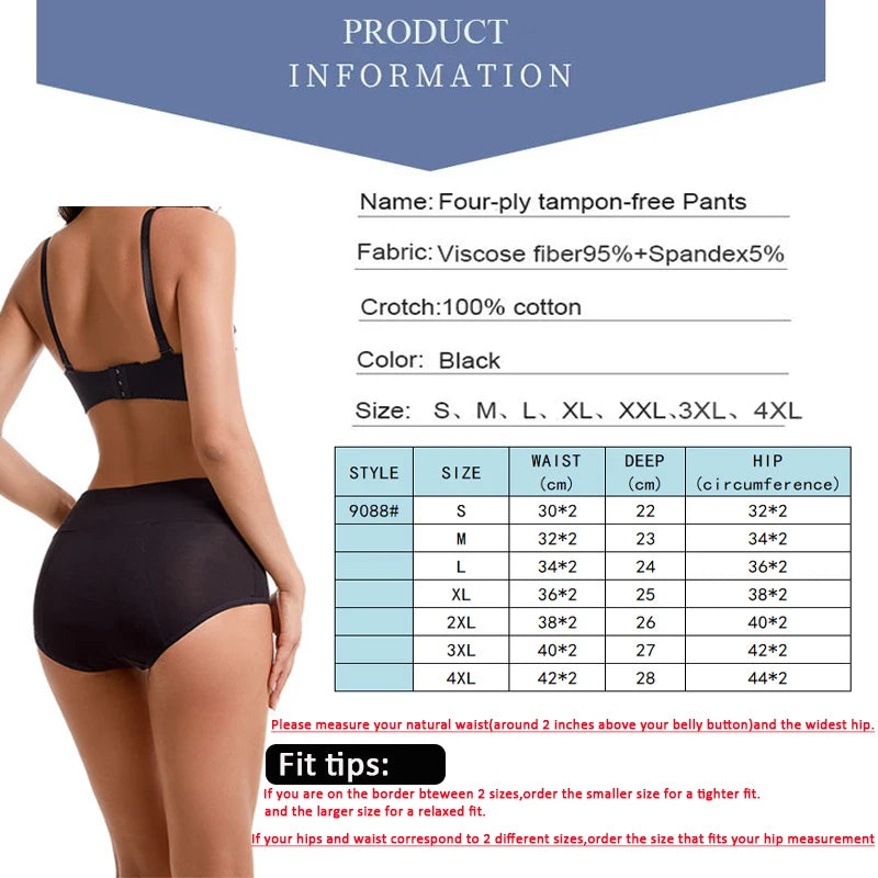 Bragas menstruales absorbentes de 4 capas a prueba de fugas para mujer, pantalones fisiológicos de flujo pesado, calzoncillos posparto de algodón de talla grande
