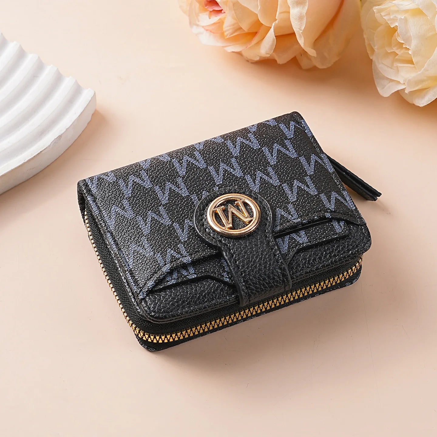 Cartera corta para mujer, monedero con cremallera con letra M, monederos para monedas, bolsas para dinero, tarjetero, bolso de mano