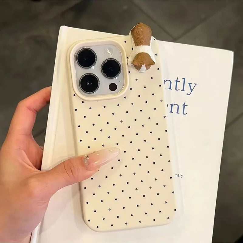 Funda de teléfono suave con diseño de lunares encantadores de Corea para iPhone 17 16 15 14 13 12 Pro Max Plus X funda a prueba de golpes con bonito gato de dibujos animados 3D