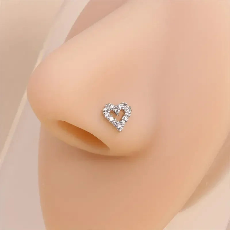 Mini anillo de uñas en forma de L con forma de corazón de amor, anillos de nariz, circonita cúbica, decoración, Piercing de nariz, joyería, 20G, 18G, 1pc