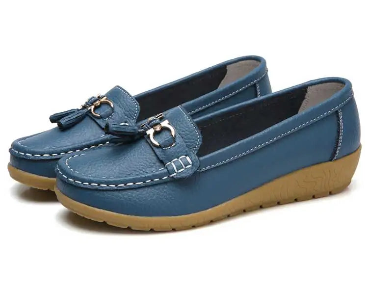 Zapatos de Mujer, mocasines de enfermera, Zapatos planos clásicos, Zapatos planos cómodos para Mujer, calzado informal de cuero blanco para Mujer