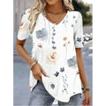 Camiseta con cuello en V para mujer, camiseta de manga corta con estampado 3D, camiseta informal holgada en blanco y negro, ropa de calle a la moda, jersey para mujer