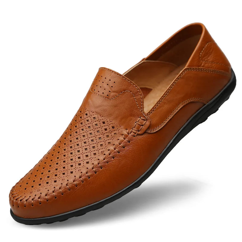 Zapatos de hombre de cuero genuino, mocasines formales informales de marca de lujo para hombre, mocasines italianos transpirables sin cordones, zapatos náuticos de talla grande