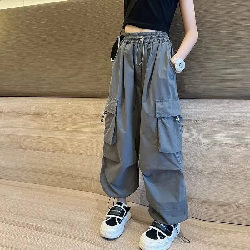Pantalones Jogger Holgados para Niñas, Pantalones Cargo Casuales Rectos para Adolescentes, Pantalones de Moda para Niños con Bolsillos, Ropa Urbana para Niños Grandes de 5 a 14 Años
