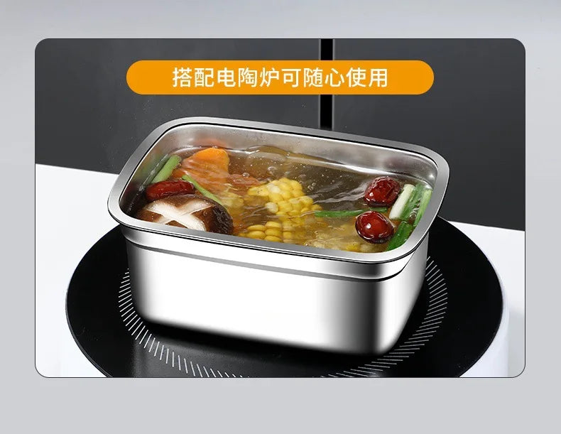 Crisper de acero inoxidable 304, fiambrera, fiambrera sellada a prueba de fugas, caja de almacenamiento para refrigerador y congelador, fiambrera para acampar