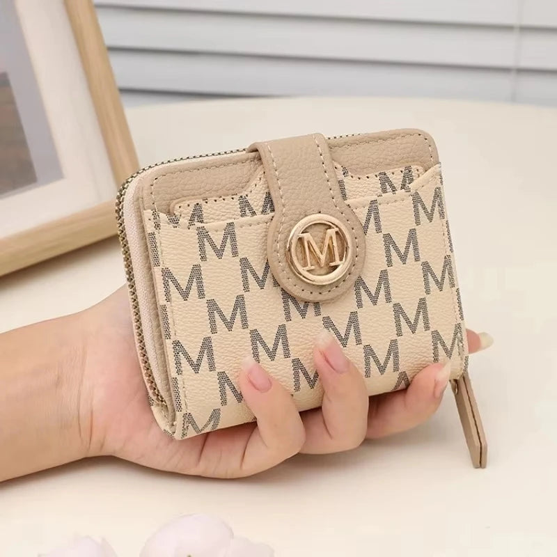 Cartera corta para mujer, monedero con cremallera con letra M, monederos para monedas, bolsas para dinero, tarjetero, bolso de mano