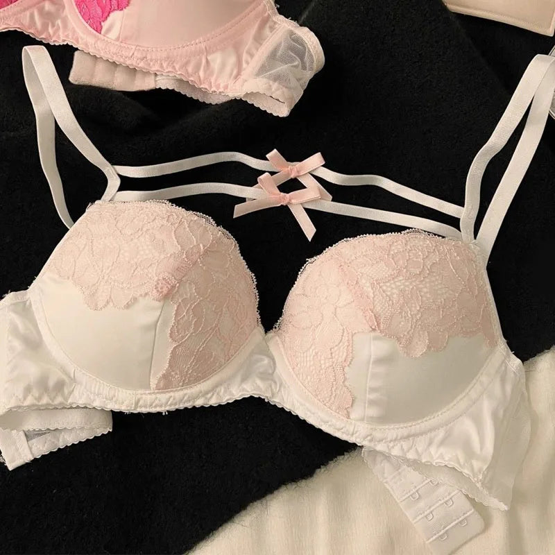 Conjunto de sujetadores de encaje para mujer, sujetadores finos y transpirables de verano, lencería Sexy y ropa interior, Bralette acolchado interior con correa ajustable para el hombro