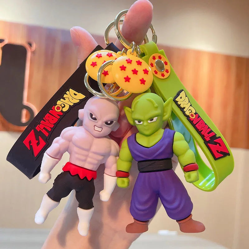 LLavero de Dragon Ball de Anime, joyería de moda, figuras de acción de Son Goku Vegeta Piccolo, llavero de PVC de 8CM para hombres y mujeres, colgante de bolso