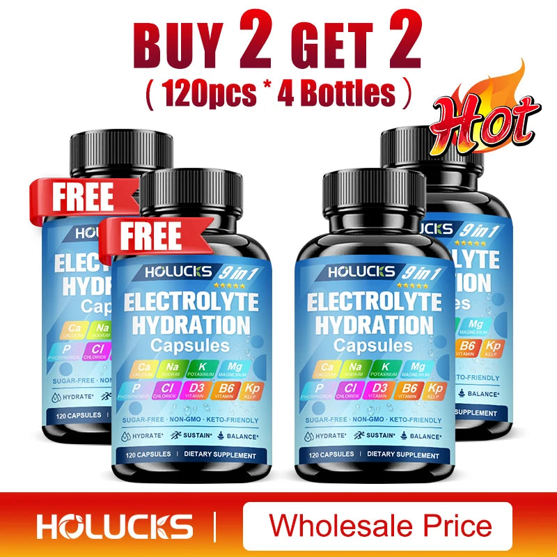 Suplemento de Electrolitos HOLUCKS, con Vitaminas B y Minerales Clave, Apoya el Equilibrio de Fluidos, la Energía e la Hidratación Diaria para Deportistas