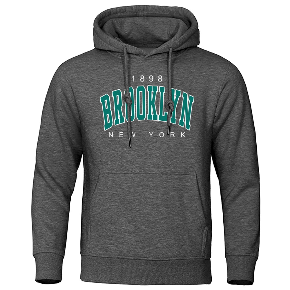 1898 Sudadera con capucha estampada de Brooklyn New York para hombre, ropa creativa con cuello redondo, sudadera de gran tamaño a la moda, Sudadera con capucha de cuello redondo a la moda para hombre