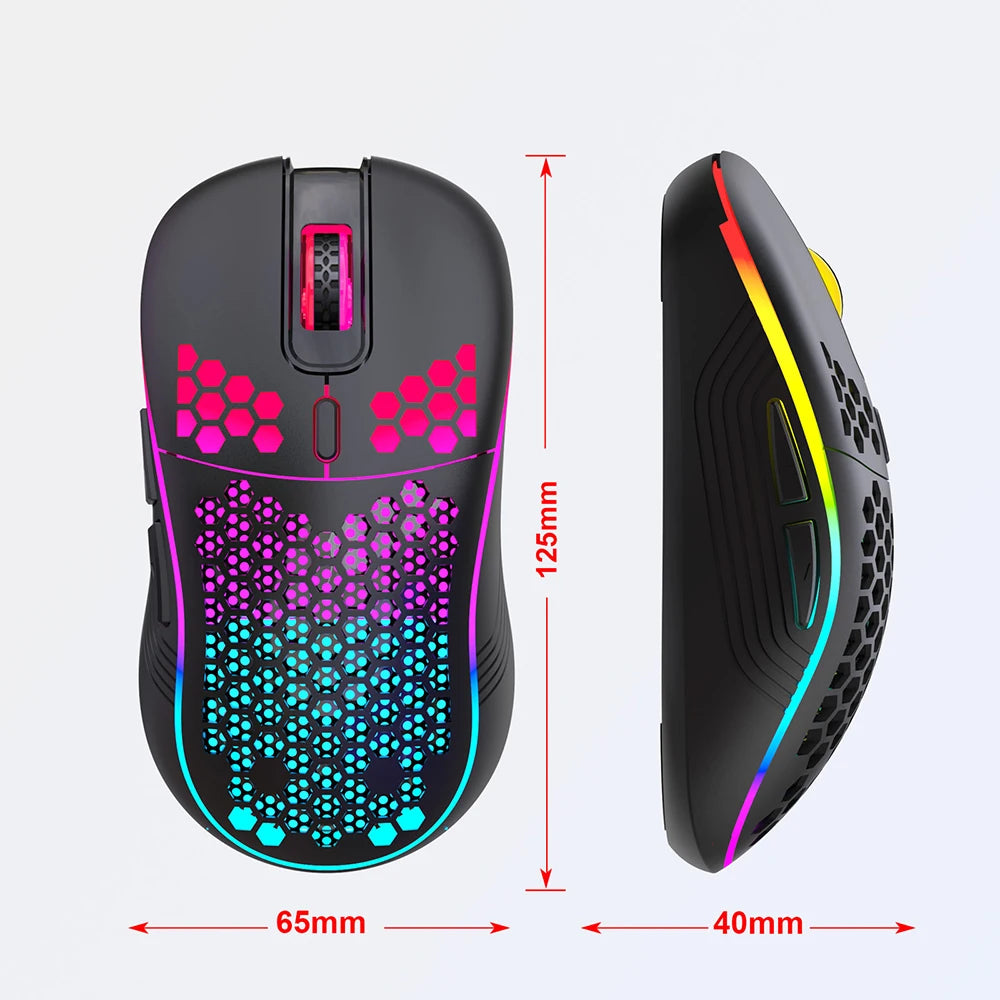 Ratón inalámbrico RGB 2,4G para juegos, ratón de carga con iluminación RGB y diseño ergonómico de panal de DPI ajustable para ordenador portátil de escritorio