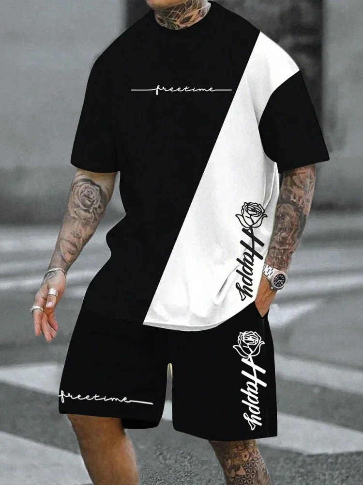 Conjunto de Camiseta y Pantalones Cortos Casuales de Verano para Hombre 2026, Conjunto Deportivo, Camiseta de Manga Corta de Talla Grande, Pantalones Cortos con Bolsillo con Cordón
