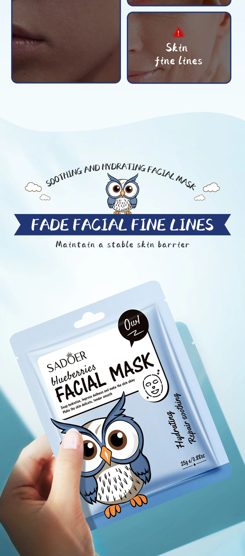 5 uds SADOER dibujos animados frutas frescas máscaras faciales hidratante calmante iluminador mascarilla Facial hidratante para el cuidado de la piel Facial