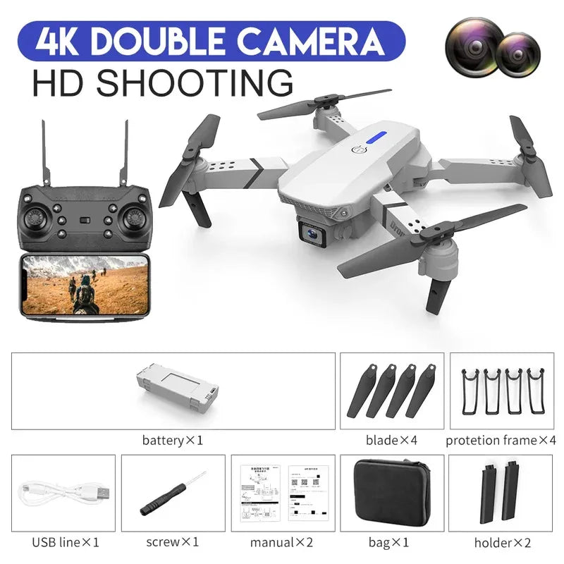 Dron plegable inteligente E88 Pro, compatible con conmutación de cámara simple/doble, calidad de imagen de 4K + disparo gran angular, WiFiDirect Real-Tim