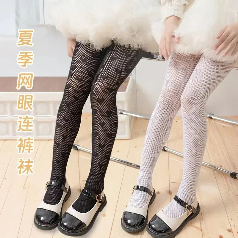Medias blancas de princesa pequeña, mallas ajustadas de malla suaves y cómodas para niños, pantimedias para bebé Lolita en forma de corazón