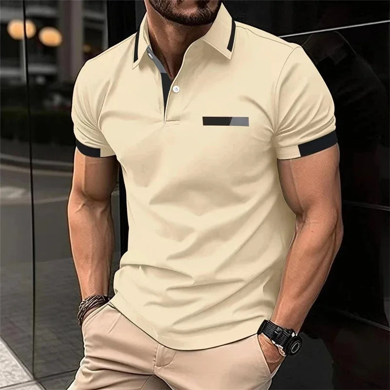 Camiseta deportiva informal para hombre, Polo elástico de manga corta para gimnasio y correr, top con solapa, camiseta ajustada para hombre