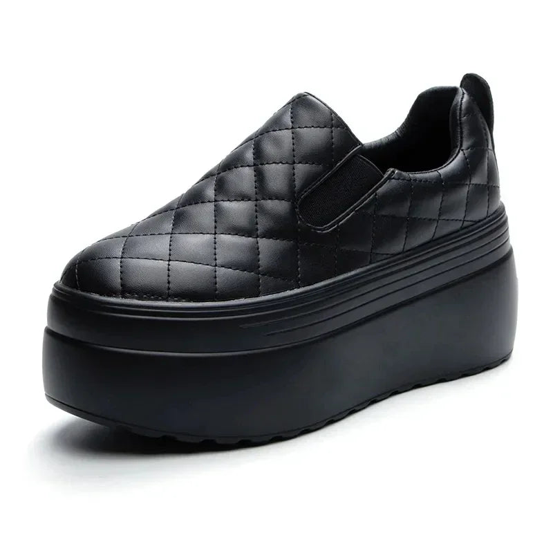 2025 zapatos de cuña de plataforma primavera otoño cabeza redonda Color sólido zapatillas gruesas Casual Slip on mocasines femeninos
