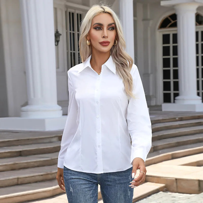 Blusa Elegante de Gasa con Botones para Mujer, Camisa Informal de Manga Larga con Cuello Camisero para Primavera y Verano, Blusa Tipo Túnica para Oficina
