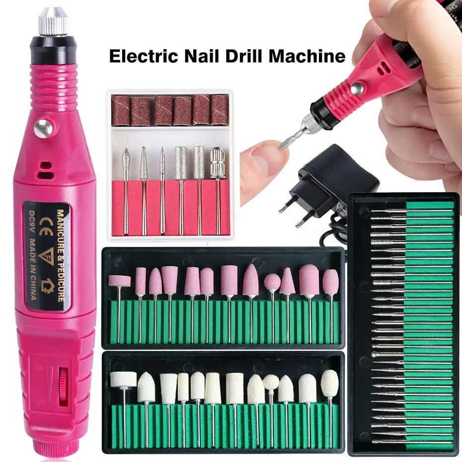 Taladro de uñas profesional eléctrico para manicura, juego de cortadores de fresado, limas para uñas, brocas, herramientas para quitar esmalte de Gel