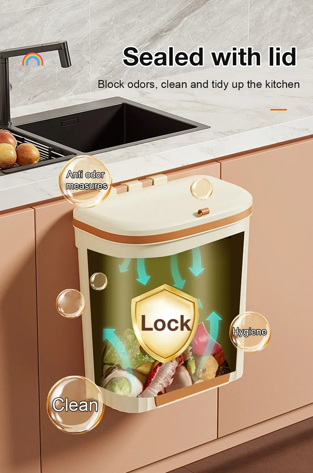 Cesta de basura de cocina de 8,5/12L, cubo de basura montado en la pared con tapa, cubo de basura para baño, cubo de basura para gabinete debajo del fregadero, cubo de Compost