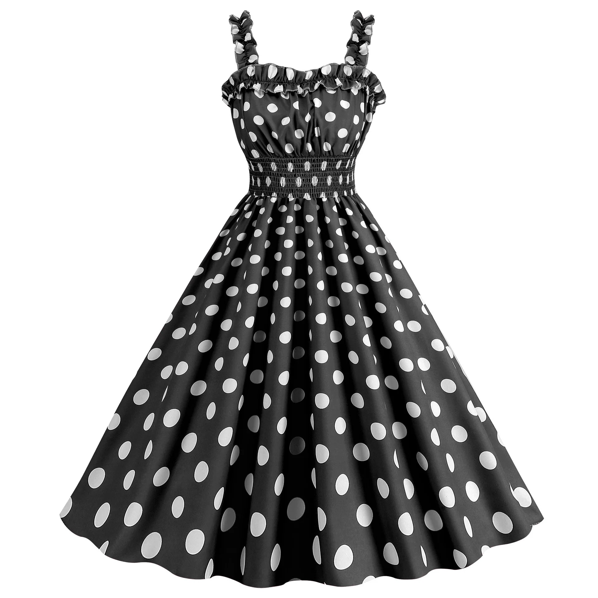 Elegante Vestido de Mujer con Estampado de Puntos, Estilo Hepburn de los Años 50 y 60, Vestido Vintage Sexy con Cuello Halter, Estilo Rockabilly Retro para Fiesta u Oficina, Vestido Pinup 2026