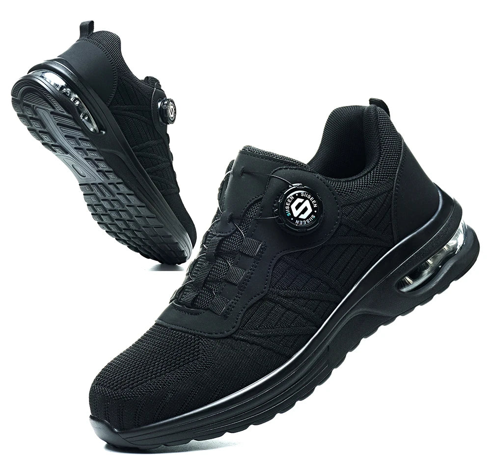 Nuevos zapatos de seguridad con hebilla giratoria para hombre, botas de trabajo ligeras antiimpacto y antiperforación, diseño deportivo de moda para exteriores profesionales