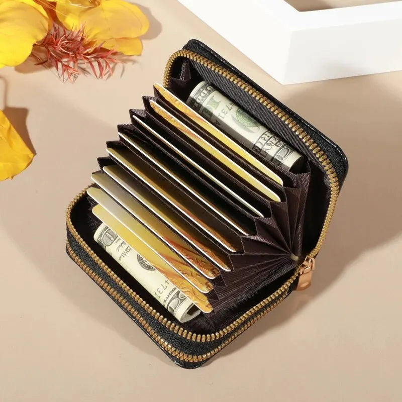 Cartera elegante para mujer con múltiples tarjetas: bolso de mano seguro con doble cremallera |   Monedero casual de cuero PU con bolso de tarjeta de cocodrilo de almacenamiento de estilo
