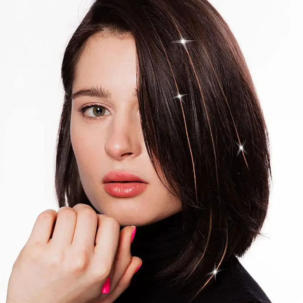 6 uds 50cm chispeantes pelo brillante oropel extensiones de cabello oropel extensiones de Clip de pelo sintético mujeres para tocado trenzado