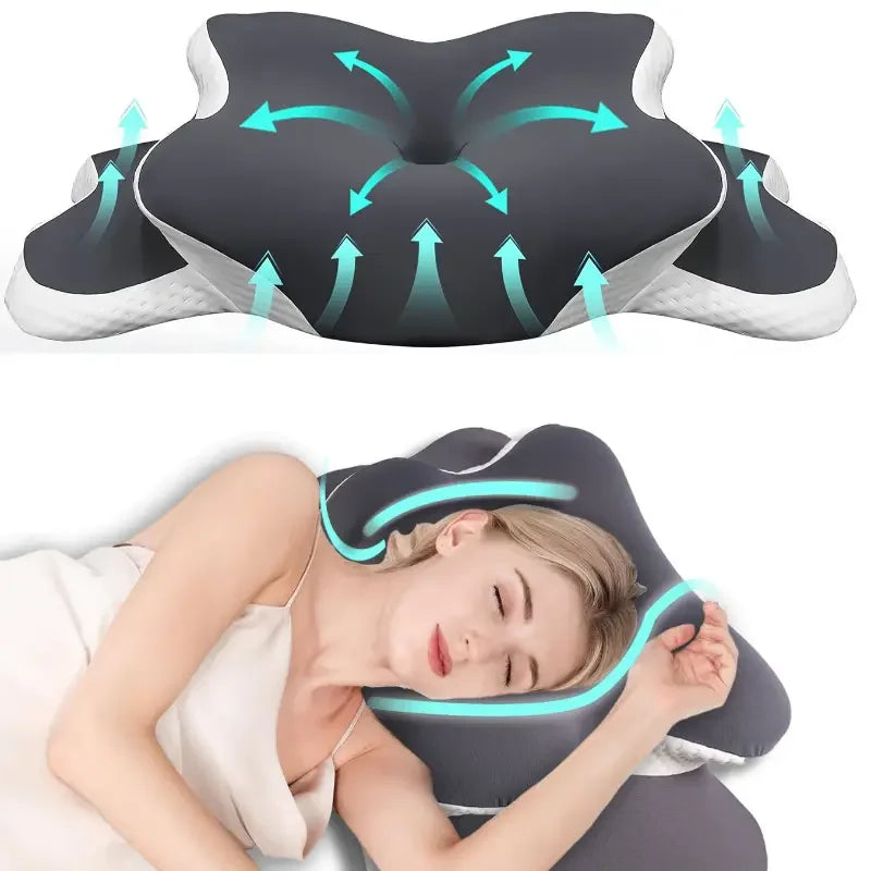 Almohada cervical ergonómica de espuma viscoelástica con forma de mariposa, en forma de C/ajustable de doble altura, con funda transparente - soporte lateral/decúbito supino/almohada