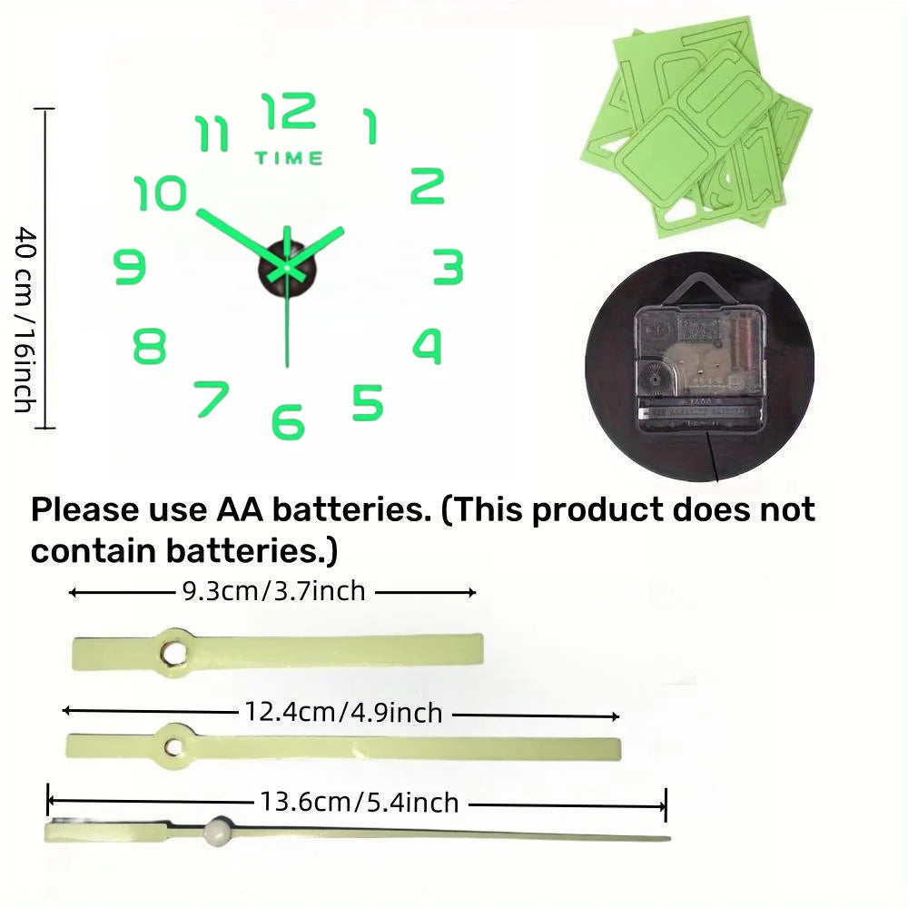 Reloj de pared grande 3D, relojes de pared clásicos luminosos, reloj Digital DIY, relojes de pared, pegatinas, reloj silencioso para el hogar, mesa de salón