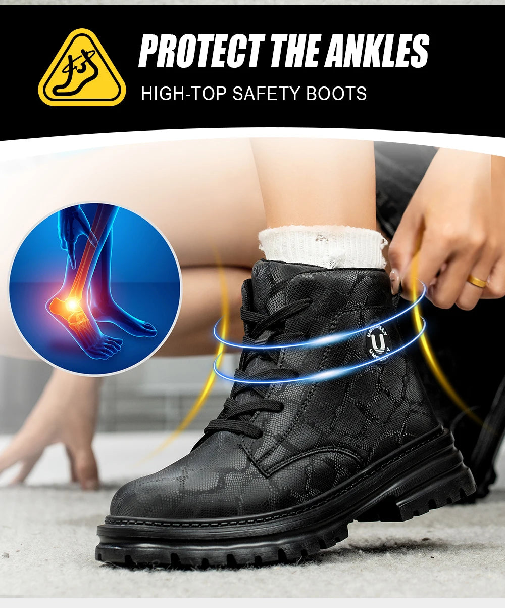 Botas de Trabajo de Seguridad con Punta de Acero para Mujer, Antiaplastamiento, Antipinchazos, Antideslizantes, Zapatos Deportivos Cómodos, Calzado de Seguridad Laboral