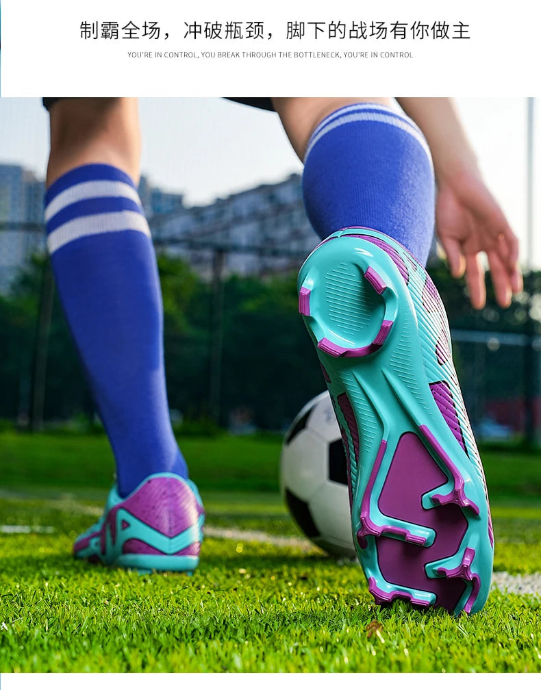 Botas de Fútbol Profesionales FG/TF para Hombre, Tacos Largos para Césped, Transpirables, Ligeras y Cómodas para Entrenamiento