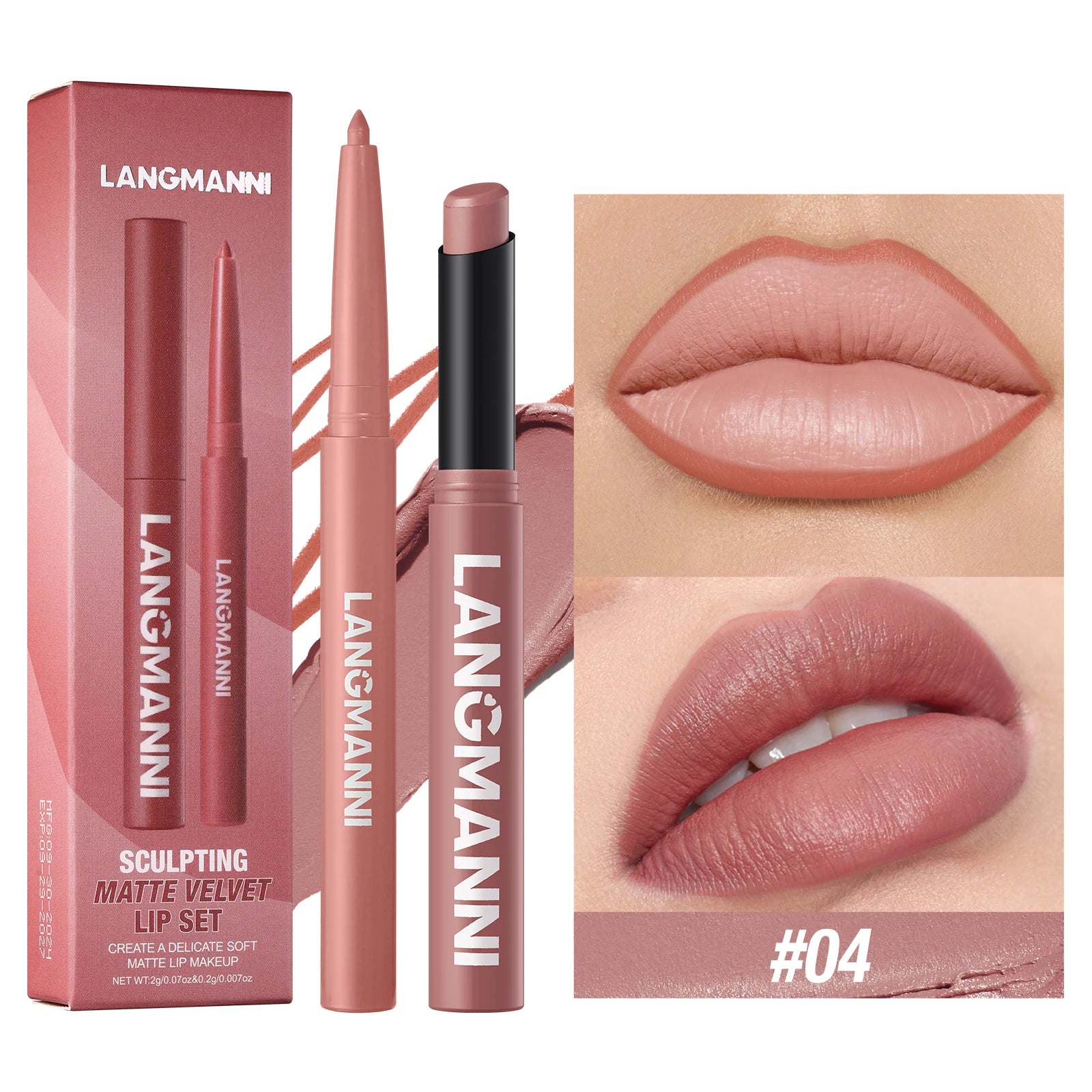 Delineador de labios impermeable integrado + juego de lápiz labial, sin manchas, sin desvanecimiento, sin taza, duradero, fácil de crear un maquillaje perfecto.