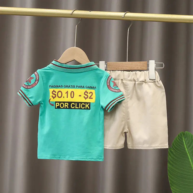 Ropa para niños, ropa para madres y niños, conjuntos para niños, camiseta, pantalones cortos, traje de moda de manga corta de algodón de verano, 2 uds.