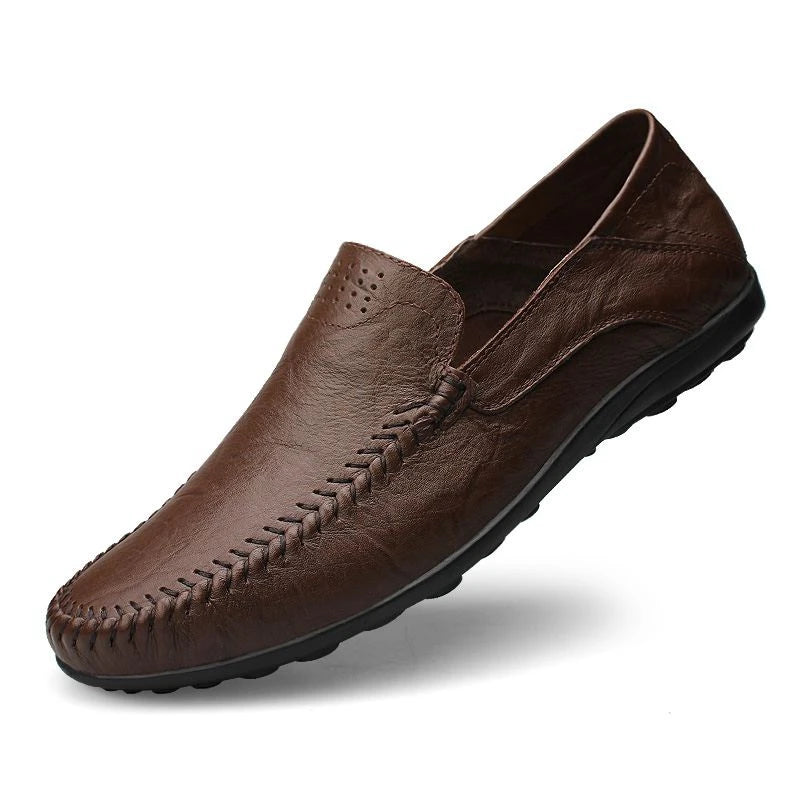 Zapatos de hombre de cuero genuino, mocasines formales informales de marca de lujo para hombre, mocasines italianos transpirables sin cordones, zapatos náuticos de talla grande